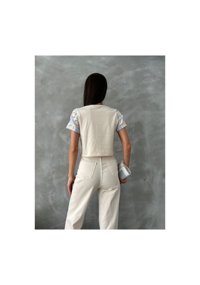 Verymoda Kısa Kollu Dama Desen Tiğişi Bluz D2619 Ham Mavi