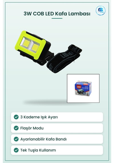 Kafa Lambası 3w Cob Led Lümen 3 Kademe Flaşörlü Kamp Yürüyüş Koşu Çok renkli