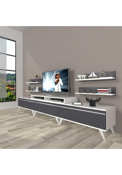 Decoraktiv Ekoflex 270r Mdf Retro Tv Ünitesi Tv Sehpası Beyaz - Antrasit