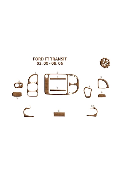 Ford Transit Torpido Kaplama 2000-2006 15 Parça Açık Meşe