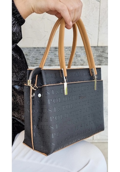 Just Polo 5 Bölmeli Şık El & Omuz Çantası Shoulder Bag Ebat : 22 X 25 Cm Siyah - Camel
