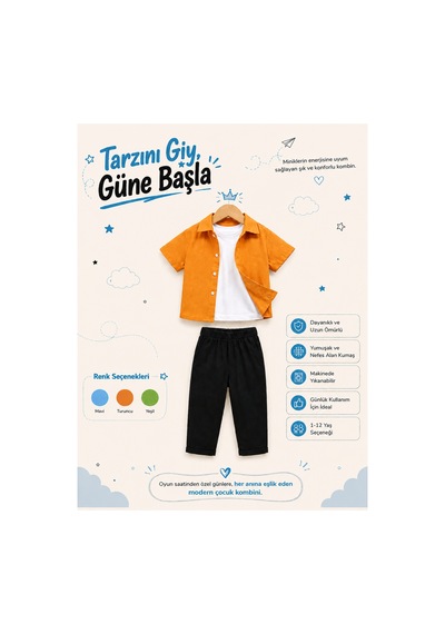 Overmax 3 Lü Gömlek Çocuk Takım Gömlek, Tshirt & Pantolon 3' Lü Kombin 1-10 Yaş Trend Yazlık Takım Turuncu - 885663189 Turuncu Overmax 3 Lü Gömlek Çocuk Takım Gömlek, Tshirt & Pantolon 3' Lü Kombin 1-10 Yaş Trend Yazlık Takım Turuncu - 885663189 Turuncu