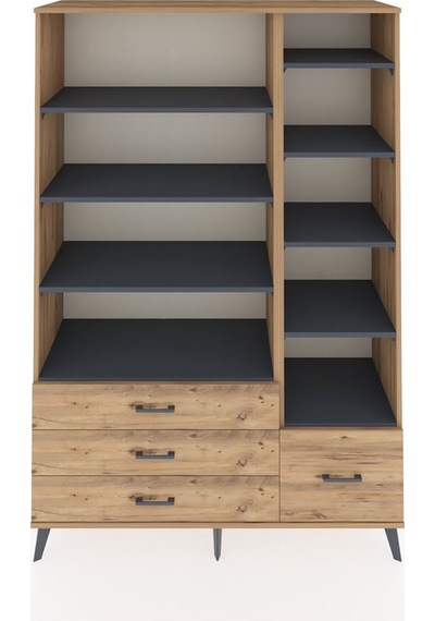 Hyperion Dolap 9 Raflı 4 Çekmeceli 132x44x195 Çam-antrasit/çam Çam