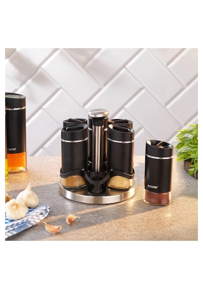 Schafer Silver Touch Döner Standlı Baharat Takımı 7 Parça-siyah Siyah