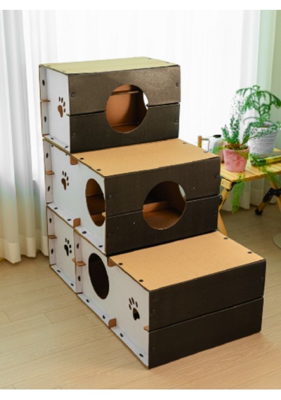 Catssle Kedi Oyun Evi Ve Tüneli Modüler 3 Katlı Karton