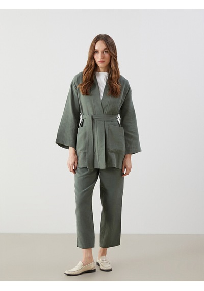 Lcw Modest Haki Beli Lastikli Düz Müslin Kadın Pantolon