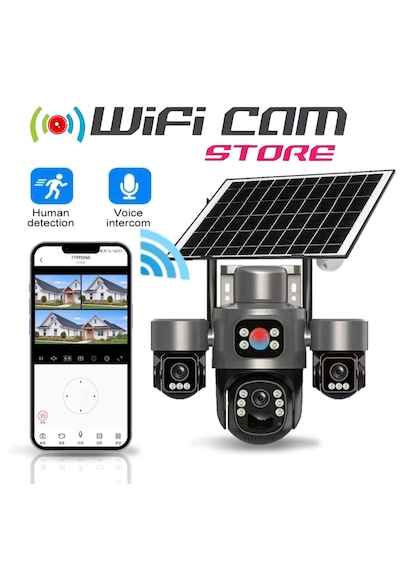 3 Kameralı 6 Motorlu Wifi Solar Kamera - Aov 7/24 Kayıt
