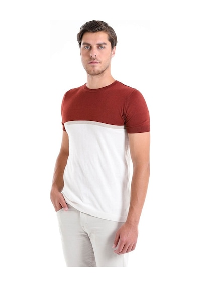 Hatemoğlu Kiremit Slim Fit Desenli Bisiklet Yaka Tişört-Kiremit