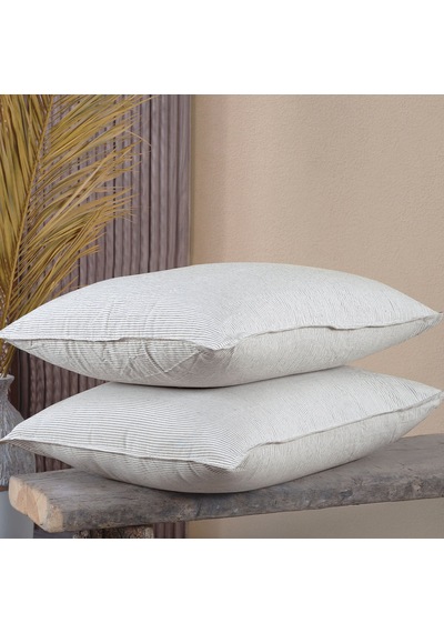 Pamuklu İpliği Boyalı Yıkamalı Kapaklı Yastık Kılıfı 2 Li Set 50x70 Cm Çift İğne Detaylı Açık Gri