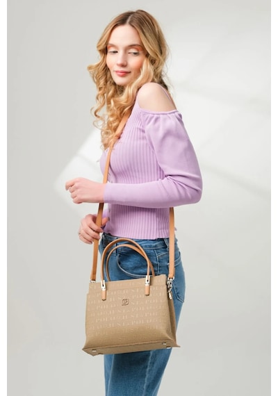 Just Polo 5 Bölmeli Şık El & Omuz Çantası Shoulder Bag Ebat : 22 X 25 Cm Vizon