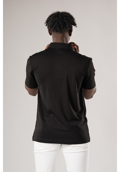 Fbi Regular Fit Dokulu Likralı Polo Yaka T-shirt Siyah