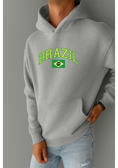 Benroma 3 İplik Penye Brazil Baskılı Sweatshırt Gri