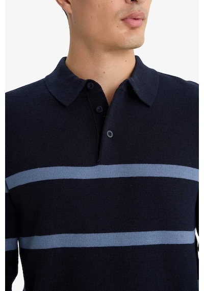 Defacto Standart Fit Polo Yaka Çizgili Triko Kazak F2772ax25wnnv125 Lacivert