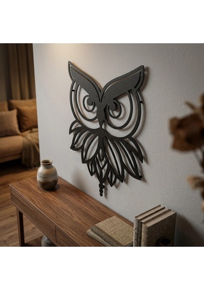 Baykuş 5 Metal Tablo Siyah