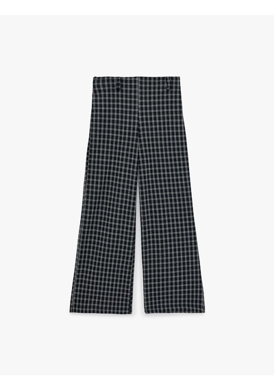 Koton Viskon Karışımlı Ekoseli Geniş Paça Pantolon Lacivert Ekose 7wkg40138ak