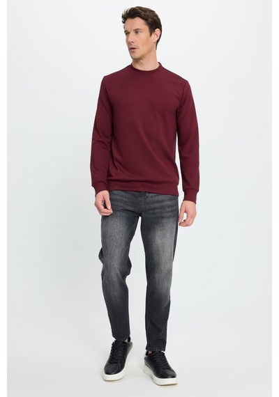 Tudors Erkek Relax Fit Rahat Kesim Uzun Kollu Ekstra Yumuşak Bisiklet Yaka Bordo Sweatshirt-41868 Bordo