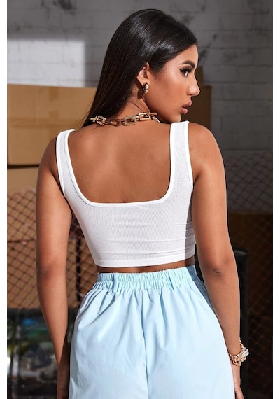 Najmaddin.com Beru Kadın Beyaz Kalın Askılı Crop Top Büstiyer