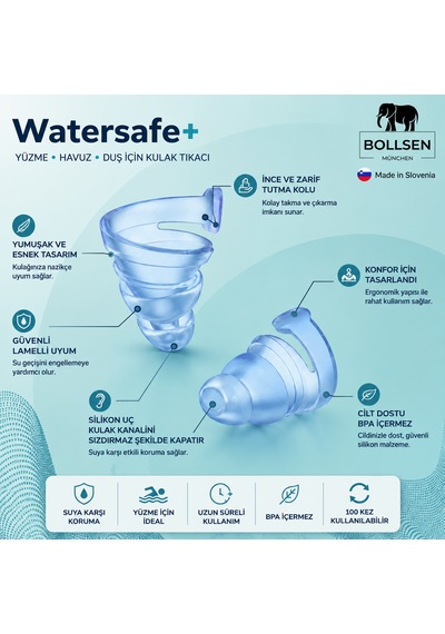 Watersafe+ Yüzme Kulak Tıkacı Su Geçirmez Silikon Havuz, Deniz, Duş Ve Banyo İçin 24 Db, Yeniden Kullanılabilir