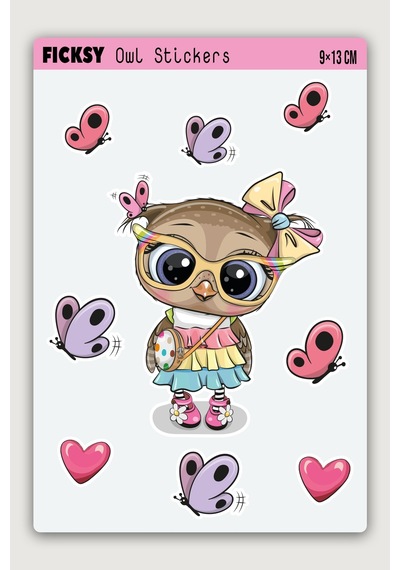 Sevimli Baykuş Sticker Seti - 9 Adet Etiket Çıkartma Diğer