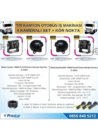 Tır Ve Kamyon 10.36&quot Dokunmatik 4 Kameralı 256 Gb Destekli Kör Nokta Uyarı Sistemli Kamera Seti