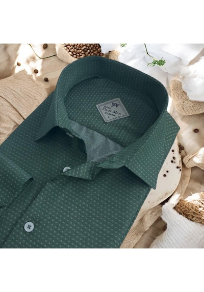 Pamuklu Oxford Uzun Kollu Unisex Gömlek Slim Fit Yeşil
