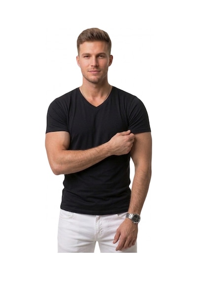Deepsea Siyah V Yaka Slim Fit Erkek Tişört 1801165 Siyah
