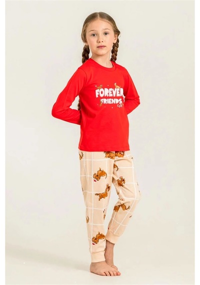 Rolypoly Kız Çocuk Baskılı Pijama Takımı Kırmızı Rp3907-3