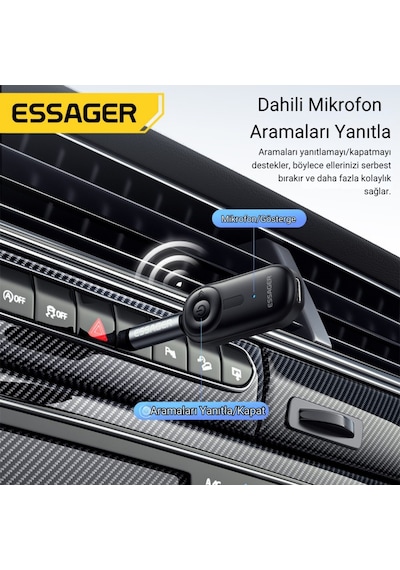Essager Bluetooth 5.3 Adaptör Transmitter Eller Serbest Görüşme, Kablosuz Ses Aktarımı, Hifi Kalite Gri