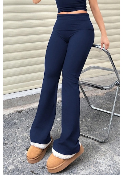 Genius Store Kadın Pantolon Pamuklu Likralı Süprem Esnek İspanyol Paça Spor Ve Günlük Pantolon Süprem-pantolon Lacivert