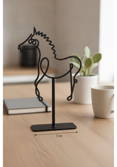 Siyah Metal At Heykeli Minimalist Masaüstü Dekoratif Obje Yükseklik: 18 Cm