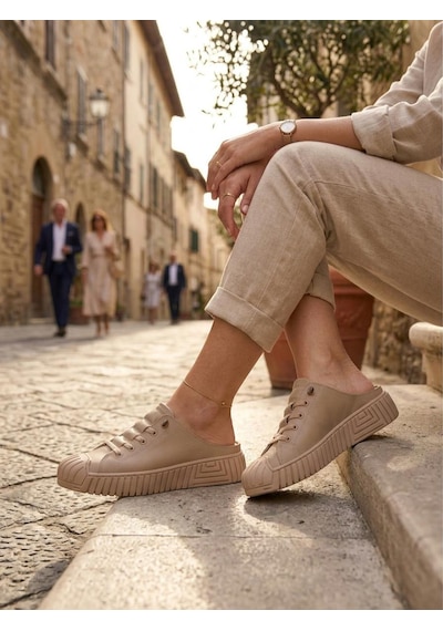 Gamelu Poem Kadın Lastikli Memory Foam Sneaker Terlik Bej