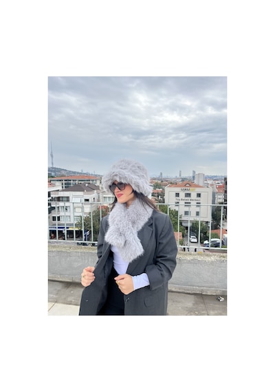 Mollycrush Kadın Suni Kürk Şapka Ve Atkı Seti Yumuşak Dokulu, Soğuk Havalar İçin Lüks & Şık Görünüm Gri