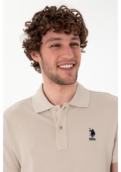 U.S. Polo Assn. Erkek Slim Fit Polo Yaka Taş Basic Tişört 50298041-VR049