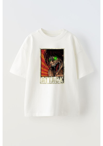 Thewert Unisex Attack On Titan Tasarım Baskılı Pamuk Beyaz Oversize T-shirt