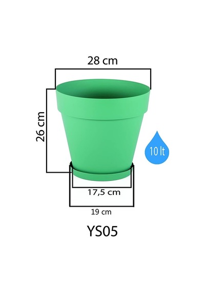Ys05 Yalı Saksı Drenaj Aparatlı Tabaklı Dekoratif Saksı 28cm, 10 Litre Antrasit
