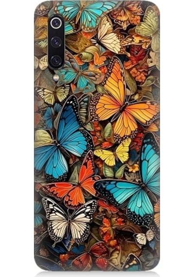 Xiaomi Mi 9 Uyumlu Pastel Renkli Kelebekler Desenli Silikon Kılıf