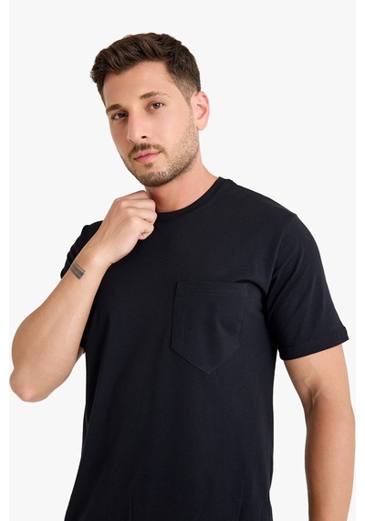 Bisiklet Yaka Kalem Cepli T-shirt SIYAH