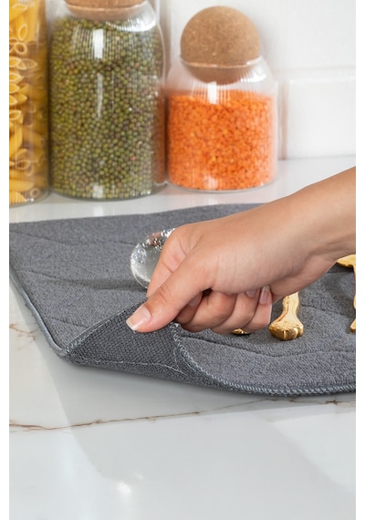 Porsima 3139-3 2li Mikrofiber Tezgah Üstü Kurutma Matı Kurulama Bezi Süper Emici Bulaşıklık Antrasit Antrasit