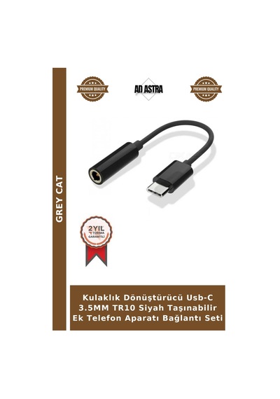 Kulaklık Dönüştürücü Usb-c 3.5mm Tr10 Siyah Taşınabilir Ek Telefon Aparatı Bağlantı Seti