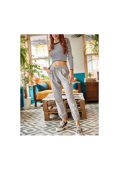 Tarzsokak Unisex Gri Cepli Beli Bağcıklı Basic Eşofman Altı Jogger