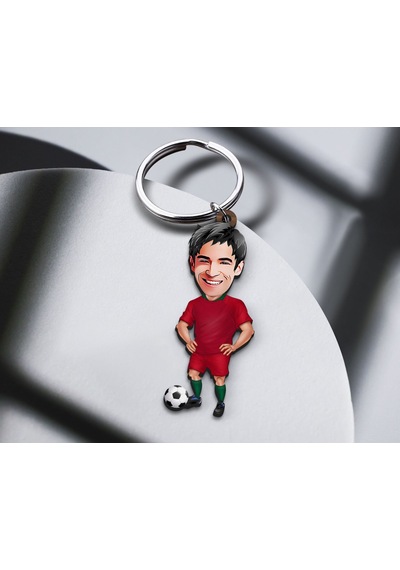 Bk Gift Kişiye Özel Futbolcu Karikatürlü Ahşap Anahtarlık-12 Sevgiliye Hediye, Arkadaşa Hediye, Doğum Günü Hediyesi