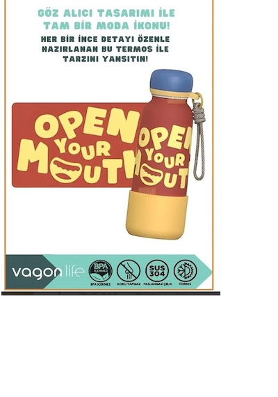 Vagonlife Vagonlıfe 550 Ml Çelik Termos Matara 6 Saat Sıcak Soğuk Plastik Korumalı Sızmaz Koku Yapmaz Kırmızı - Sarı