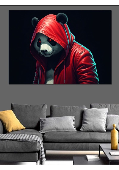 Kırmızı Kapüşonlu Panda Dekoratif Kanvas - Mdf Ahşap Tablo