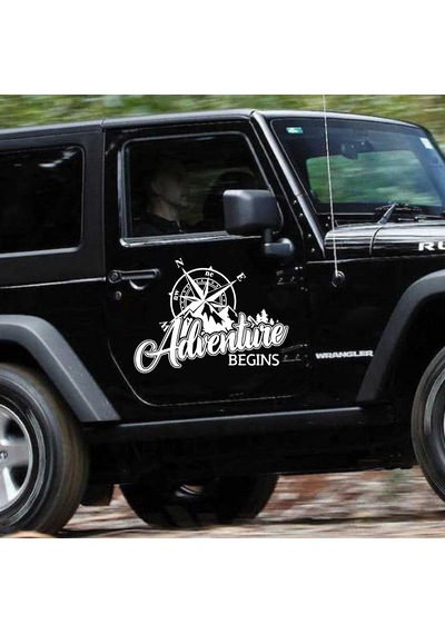 Adventure Begins Sticker - Araba Oto Motosiklet Karavan Araç Cam Sticker - 00344 40x30 Cm