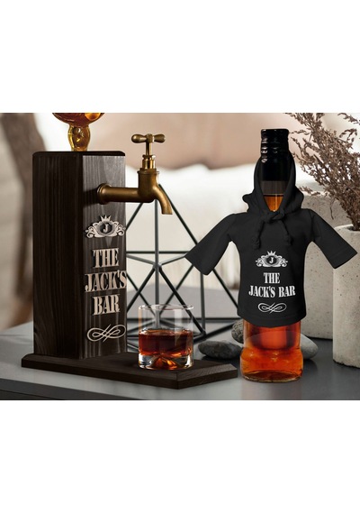 Bk Gift Kişiye Özel Kabartma İsimli Musluklu Doğal Ahşap İçki Standı Ve Siyah İçki Şişesi Tişörtü Hediye Seti, Home Bar, Viski Çeşmesi, Ahşap İçecek Çeşmesi-6 93176375