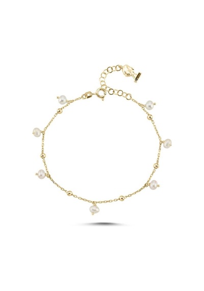 İncili Zincir Bileklik 4,5 Mm 18 Cm / Sarı Gümüş