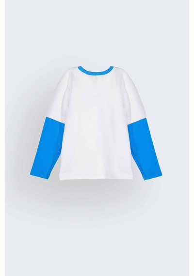 Luess Erkek Çocuk Dino Nakışlı %100 Pamuklu Sweatshirt 1-2 Yaş 5-6 Yaş -Beyaz