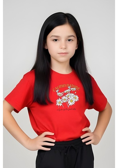 Fyk Kids Kız Çocuk Calmin Papatya Baskılı Alt-üst Takım Kırmızı