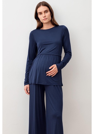 Artış Collection Uzun Kollu Esnek Likralı Viskoz Hamile Pijama Takım 20212 Lacivert
