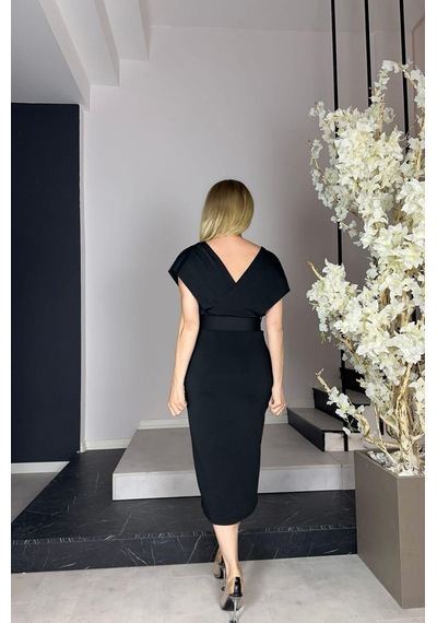 Ges Moda G0930 İnci Detaylı Kemerli Abiye Elbise Siyah-siyah